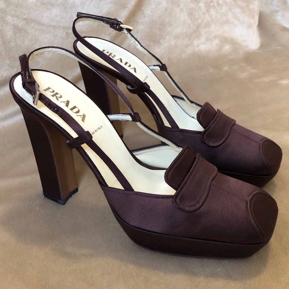 PRADA Satin Slingback Pumps (1” Platform) 38/US 8